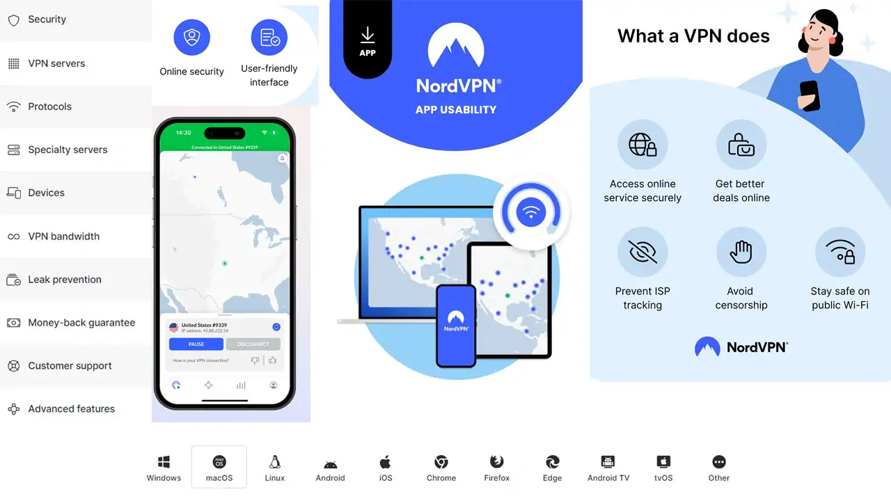 NordVPN application interface showing server selection, connection status, and Real-Debrid compatible settings for secure streaming setup