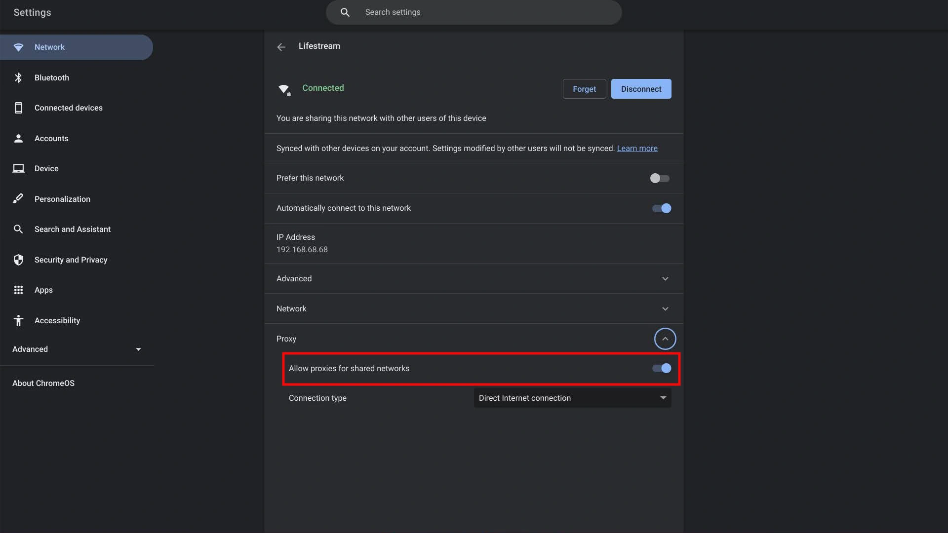 Proxy server setup on Chromebook