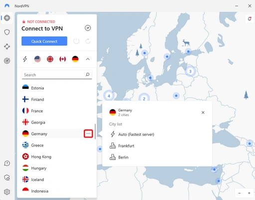 NordVPN interface