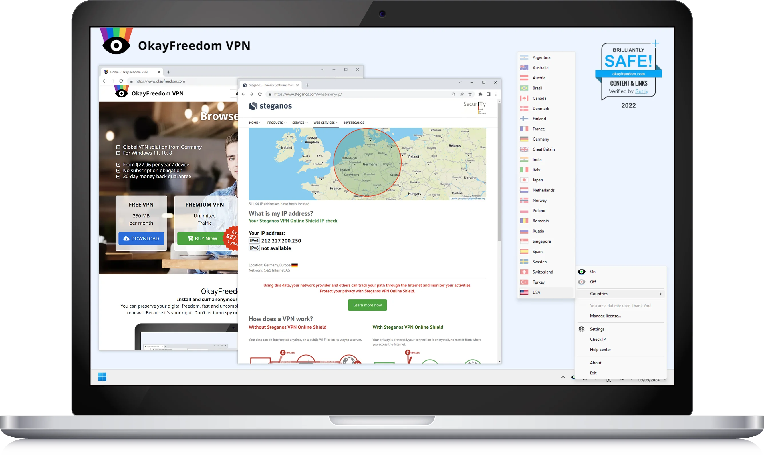 OkayFreedom VPN Interface Screenshot