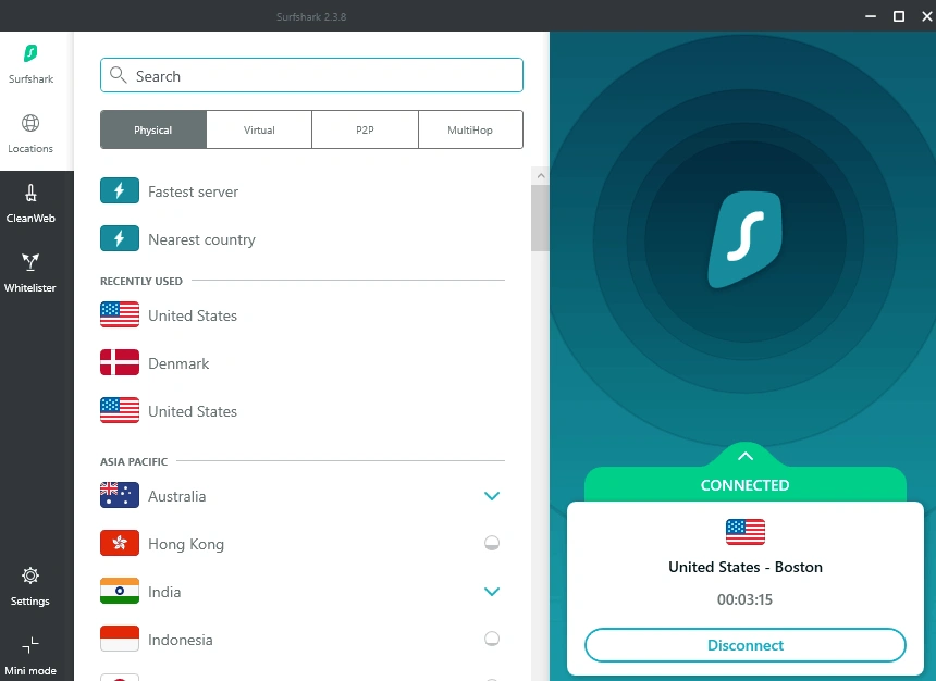 Surfshark interface